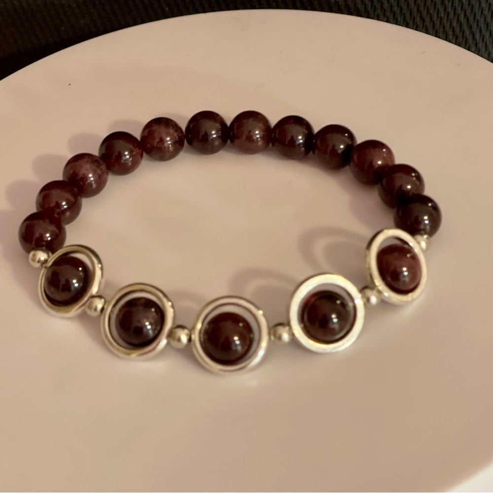Natural Red Garnet Stone stretch bracelet